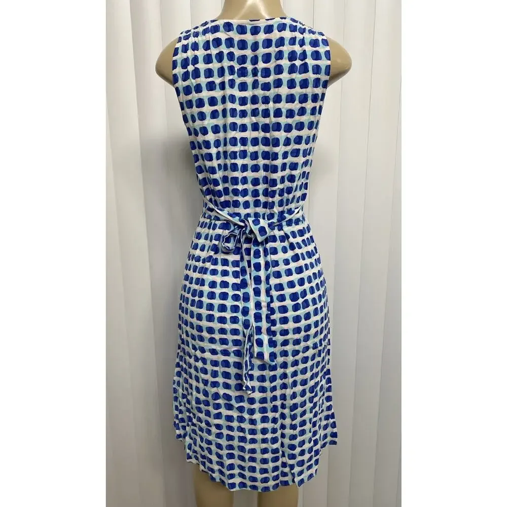 Kate Spade Island Stamp Tie Waist Sleeveless Dress Breath Of Fresh Air V Neck XS
